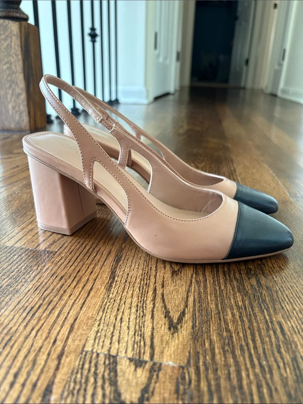 BCBGeneration Nude and Black Pointed Slingback Pumps